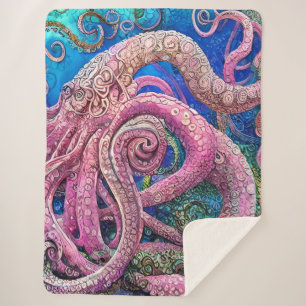 Roze octopus Tentacles Sherpa Deken