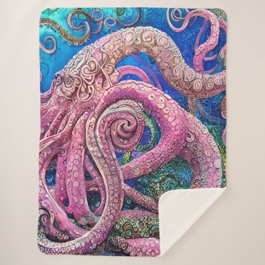 Roze octopus Tentacles Sherpa Deken (Voorkant)