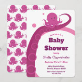 Roze octopus | Uitnodiging tot Baby shower (Voorkant / Achterkant)