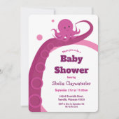 Roze octopus | Uitnodiging tot Baby shower (Voorkant)
