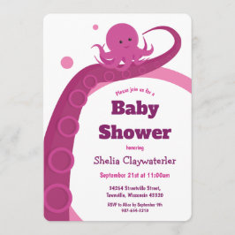 Roze octopus | Uitnodiging tot Baby shower