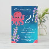 Roze Octopus Verjaardag Uitnodiging (Staand voorkant)