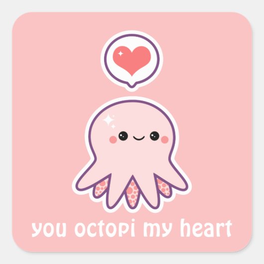Roze octopus vierkante sticker (Voorkant)