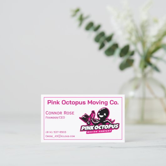 Roze Octopus Visitekaartje (Staand voorkant)