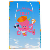 Roze octopus zomer baby meisje Verjaardagsfeest Medium Cadeauzakje (Voorkant)