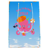 Roze octopus zomer baby meisje Verjaardagsfeest Medium Cadeauzakje (Achterkant)