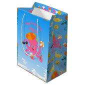 Roze octopus zomer baby meisje Verjaardagsfeest Medium Cadeauzakje (Achterkant Gekanteld)