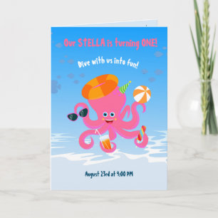 Roze octopus zomer baby meisje verjaardagsfeestje