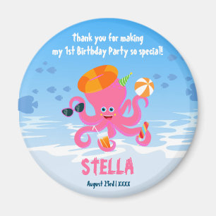 Roze octopus zomer baby meisje Verjaardagsfeestje Magneet