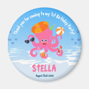 Roze octopus zomer baby meisje Verjaardagsfeestje Magneet