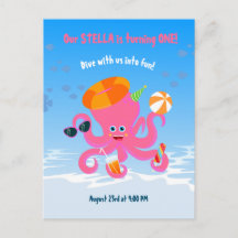 Roze octopus zomer baby meisje Verjaardagsfeestje