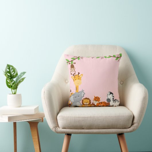 Roze Oerwoud Baby Animals Pillow Kussen (Stoel)