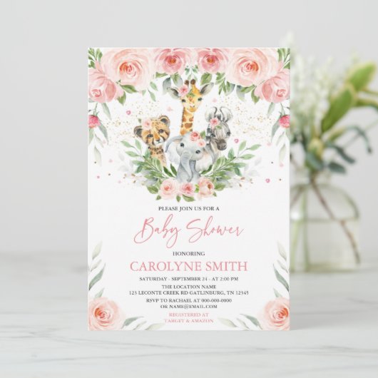Roze Oerwoud Dieren Baby shower Kaart (Staand voorkant)