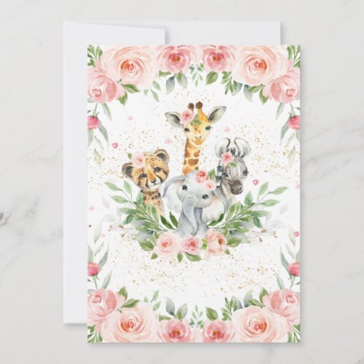 Roze Oerwoud Dieren Baby shower Kaart (Achterkant)