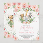 Roze Oerwoud Dieren Baby shower Kaart (Voorkant / Achterkant)