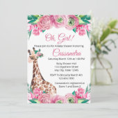 Roze Oerwoud Dierlijke Giraffe Meisje Baby shower Kaart (Staand voorkant)