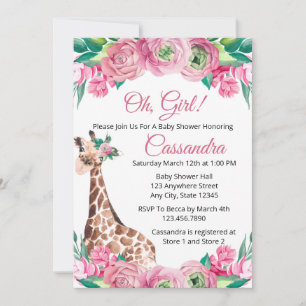 Roze Oerwoud Dierlijke Giraffe Meisje Baby shower Kaart