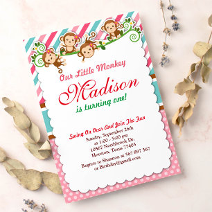 Roze Oerwoud Monkey Safari Animal Birthday Kaart