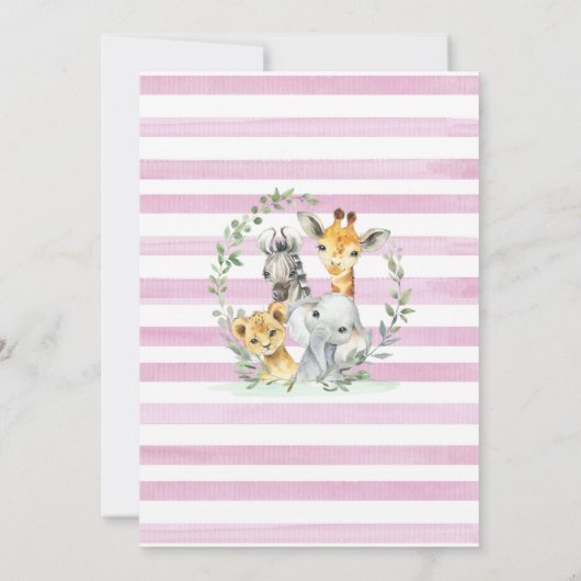 Roze Oerwoud Safari Baby shower Kaart (Achterkant)
