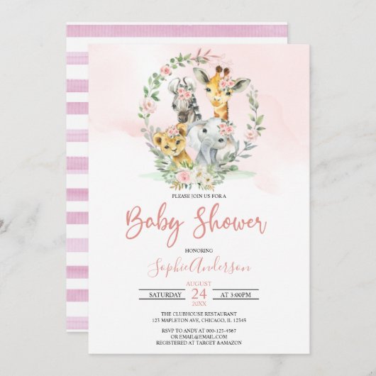 Roze Oerwoud Safari Baby shower Kaart (Voorkant / Achterkant)