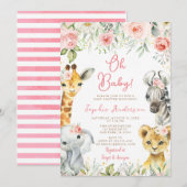 Roze Oerwoud Safari Baby shower Kaart (Voorkant / Achterkant)
