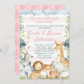 Roze Oerwoud Safari Baby shower Uitnodiging (Voorkant / Achterkant)