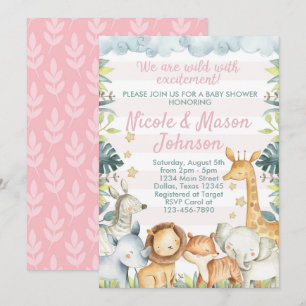 Roze Oerwoud Safari Baby shower Uitnodiging
