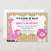 Roze Oerwoud Safari Birthday Uitnodiging (Voorkant / Achterkant)