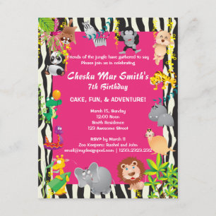 Roze Oerwoud Safari in Zebra Print Birthday Kaart