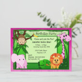 Roze Oerwoud thema Kinderen van Birthday Uitnodigi Kaart (Staand voorkant)