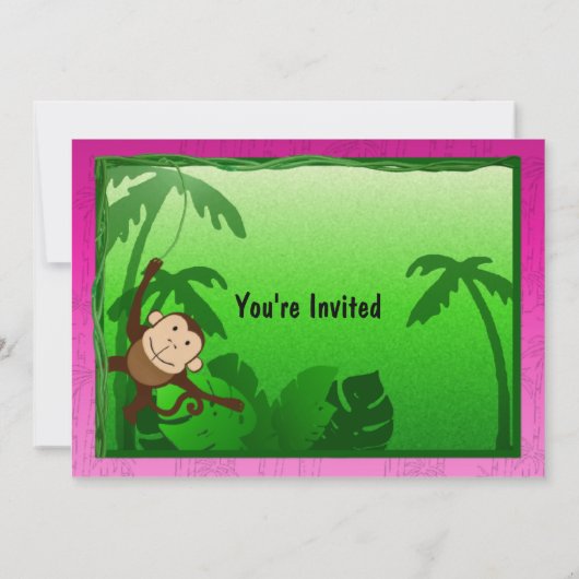 Roze Oerwoud thema Kinderen van Birthday Uitnodigi Kaart (Achterkant)