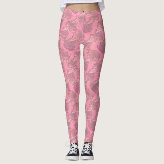 Roze Oerwoud tijgerpatroon Leggings (Voorkant)