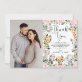 Roze Oerwoud Wilde Dieren Baby shower Foto Bedankkaart (Voorkant)