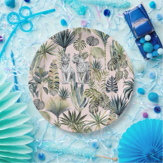 Roze Oerwoud Witte Tijgers Papieren Borden Papieren Bordje (Feest)