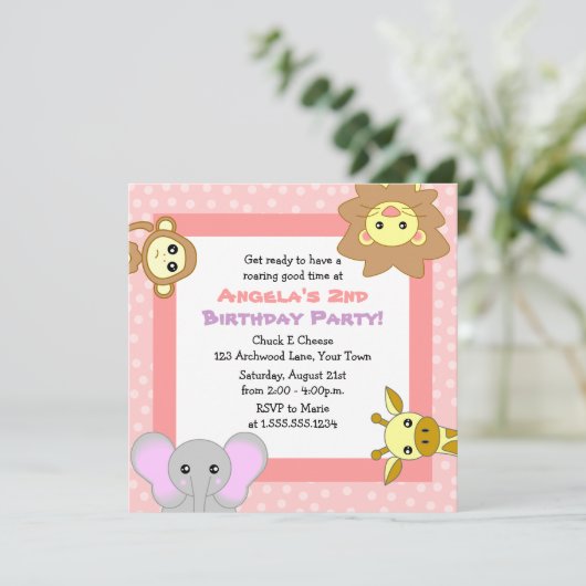 Roze Oerwouden Birthday-uitnodigingen Kaart (Staand voorkant)