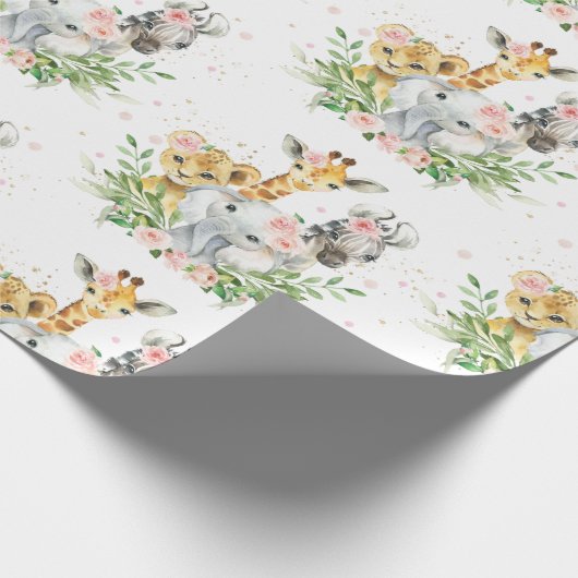 Roze Oerwouden met klauw Giraffe Cadeaupapier (Hoek)