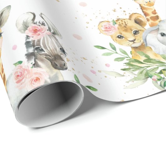 Roze Oerwouden met klauw Giraffe Cadeaupapier (Rol Hoek)