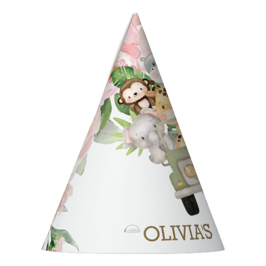 Roze Oerwouden Safari Birthday Feesthoedjes (Links)