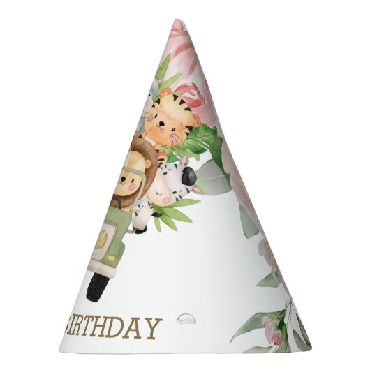 Roze Oerwouden Safari Birthday Feesthoedjes (Rechts)