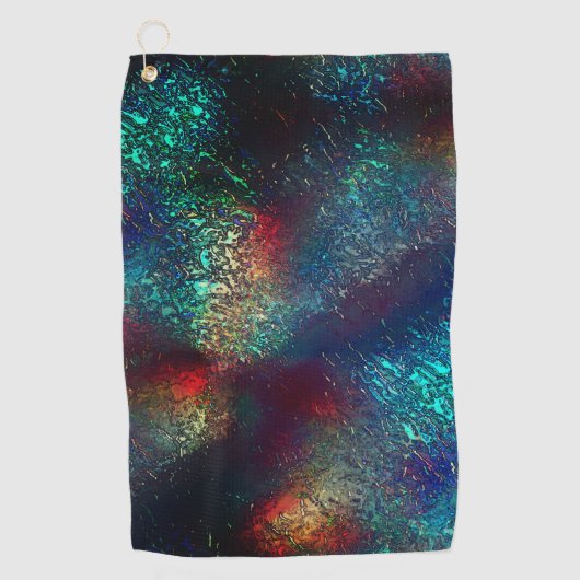 Roze of aluminiumfolie onder blauw en rood plastic golfhanddoek (Voorkant)