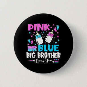 Roze Of Blau Grote Broer Houdt Van Geslacht Reveal Ronde Button 5,7 Cm