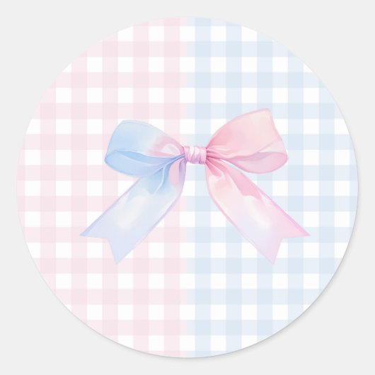 Roze of blauw gender onthult baby shower ronde sticker (Voorkant)