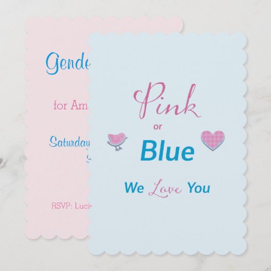 Roze of Blauw Geslacht Kaart (Voorkant / Achterkant)