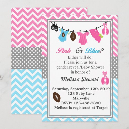 Roze of Blauw Geslacht Kaart (Voorkant / Achterkant)