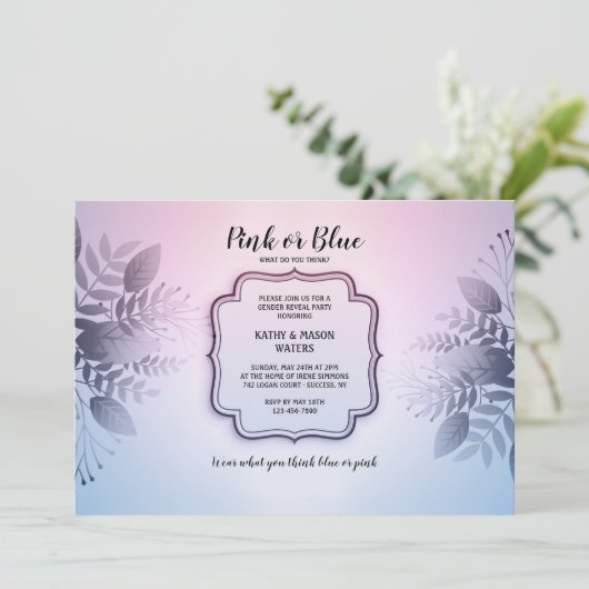 Roze of Blauw Geslacht Onthullen Uitnodiging van d (Staand voorkant)