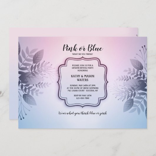 Roze of Blauw Geslacht Onthullen Uitnodiging van d (Voorkant / Achterkant)