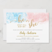 Roze of Blauw Glitter Genderonderzoek Uitnodiging (Voorkant)