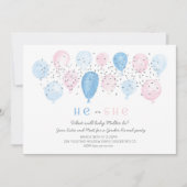Roze of Blauw modern Balloon pop gender reveal Kaart (Voorkant)