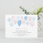 Roze of Blauw modern Balloon pop gender reveal Kaart (Staand voorkant)