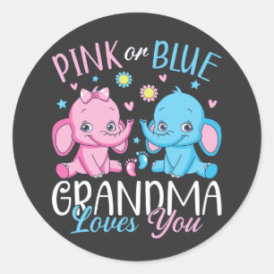 Roze of blauw Oma Loves You Elephant Baby Ronde Sticker